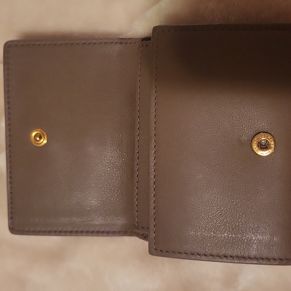 Yves Saint Laurent Taupe Leather Wallet with Gold Logo - Picture 3 of 7